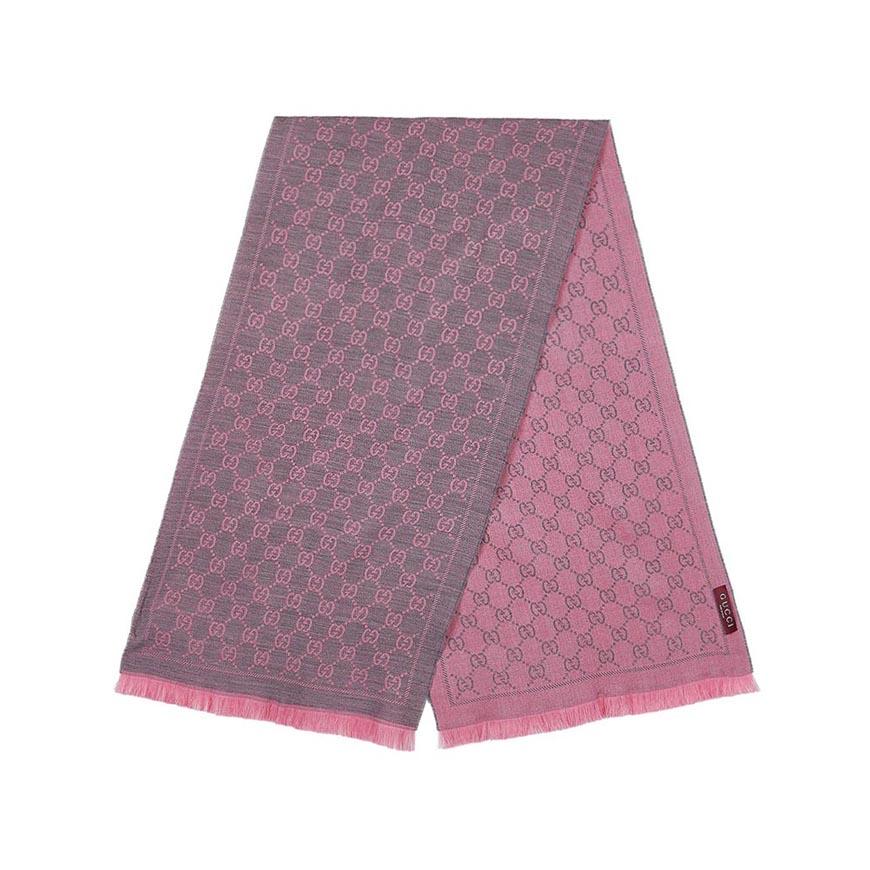 GUCCI Unisex GG Jacquard Scarf Grey Wool Scarf