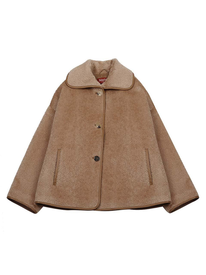 Max Mara Brushed Alpaca Leather-Trim Oversized Jacket for Women VADET 004