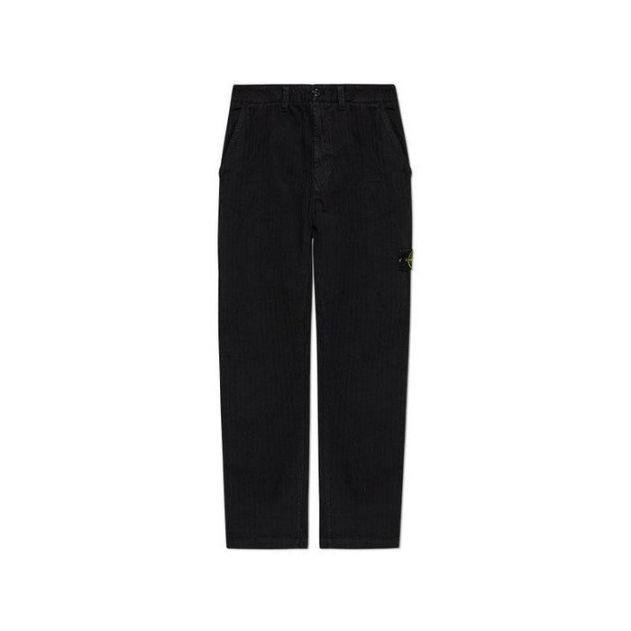 STONE ISLAND Cotton Herringbone Regular Fit Chino Trousers Patch Pocket Black