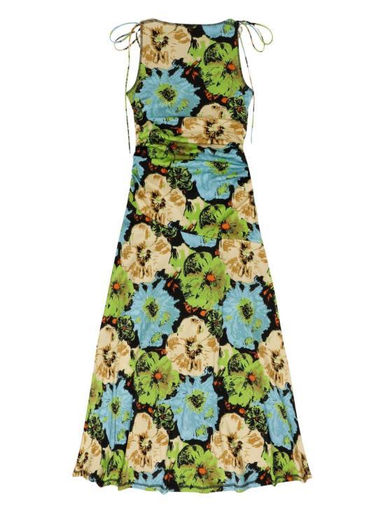 GANNI Printed Lycra Jersey Gathered Midi Dress T4170999 DOM