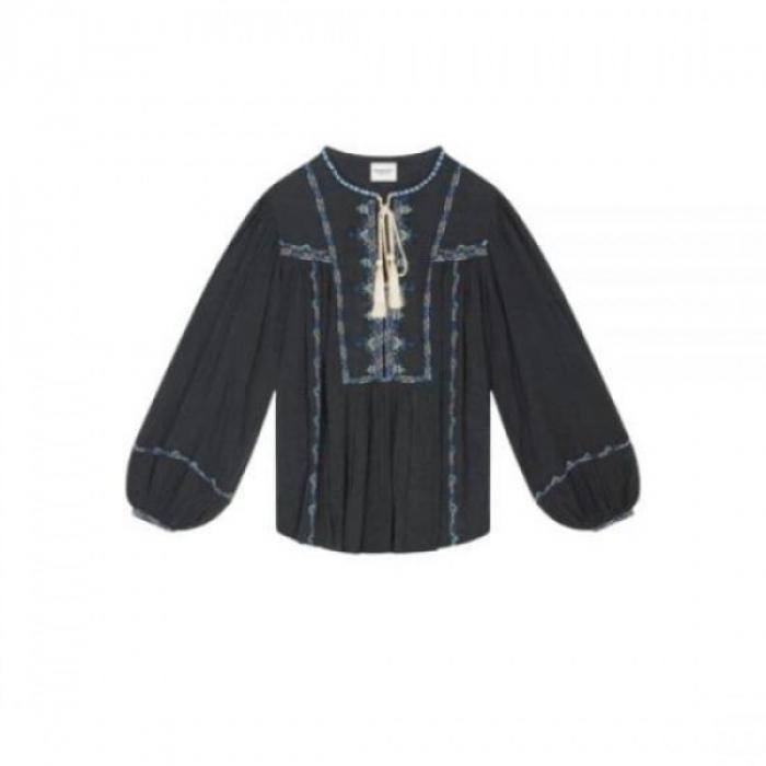 Isabel Marant SILEKIA Cotton Shirt Black Round Neck Knit
