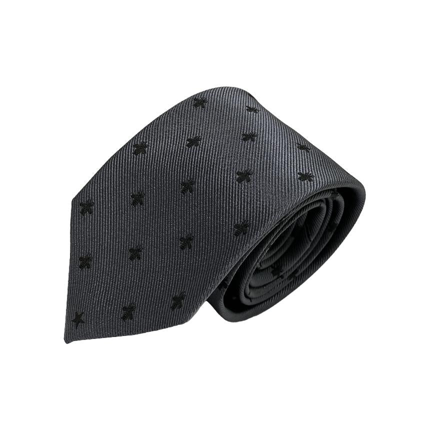 GUCCI Bee Pattern Silk Tie Gray