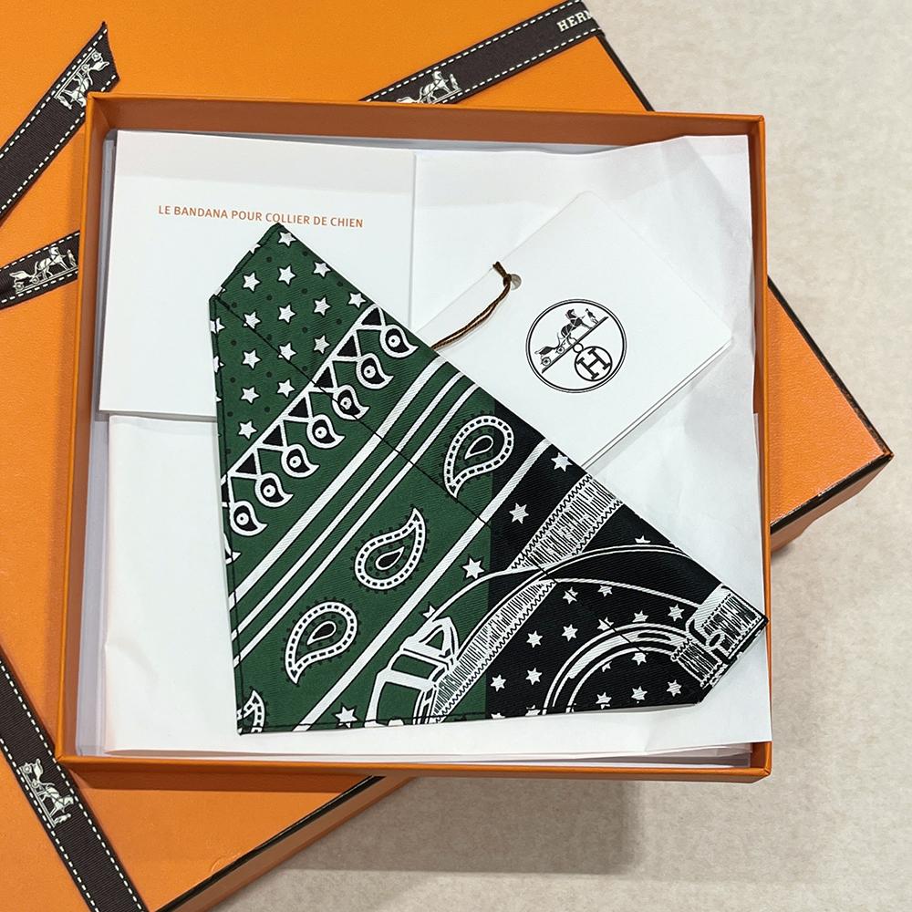 HERMES Green Black Small Pet Bandana Scarf Unisex Accessory