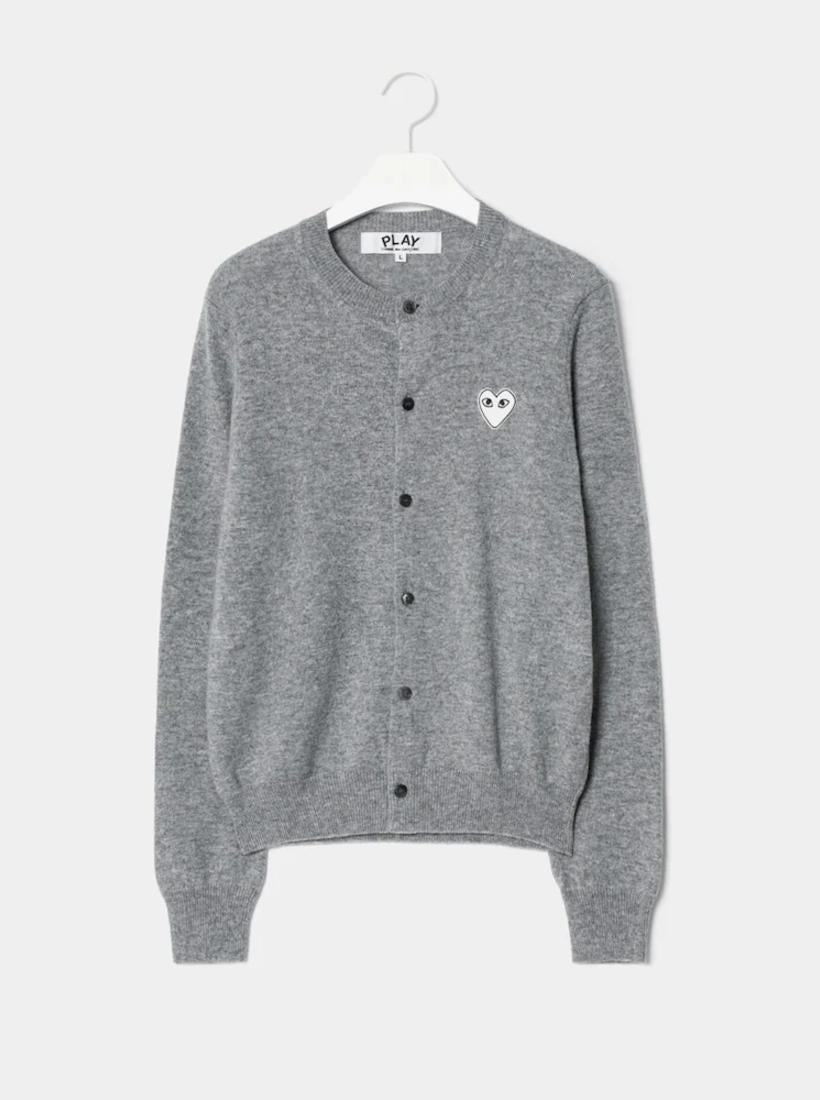 Comme des Garcons Grey Cardigan with White Heart Patch Unisex Knit