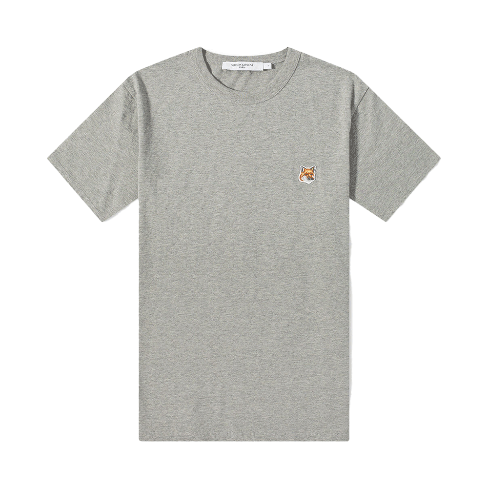 Maison Kitsune Fox Head Logo Short Sleeve T-Shirt for Men Gray Cotton
