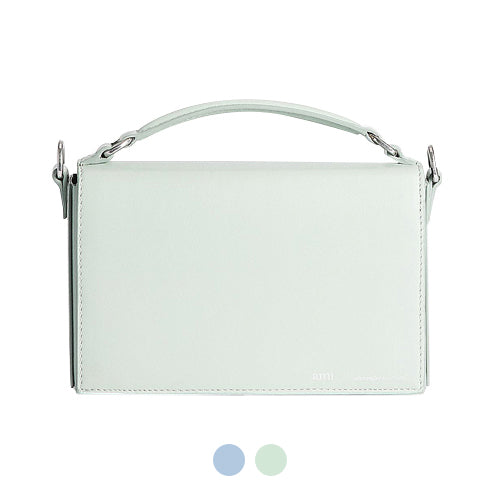 AMI Leather Mini Lunch Box Crossbody Shoulder Bag Aqua Sky Blue ULL107