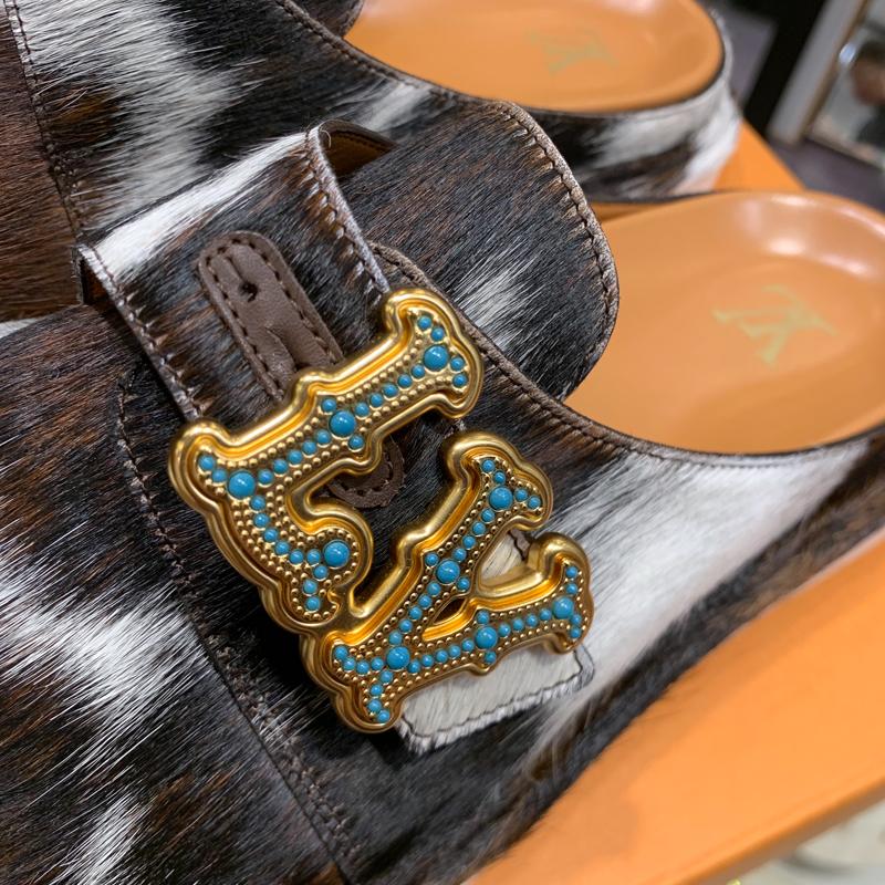 Louis Vuitton Cowhide Pony Hair Easy Mule Slip-On Sandal Slippers