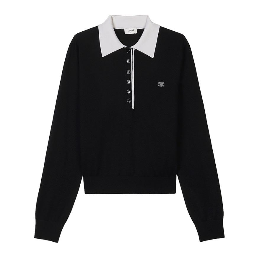 CELINE Women’s Cashmere Silk Polo Knit Sweater RX0FD0W27 38OF