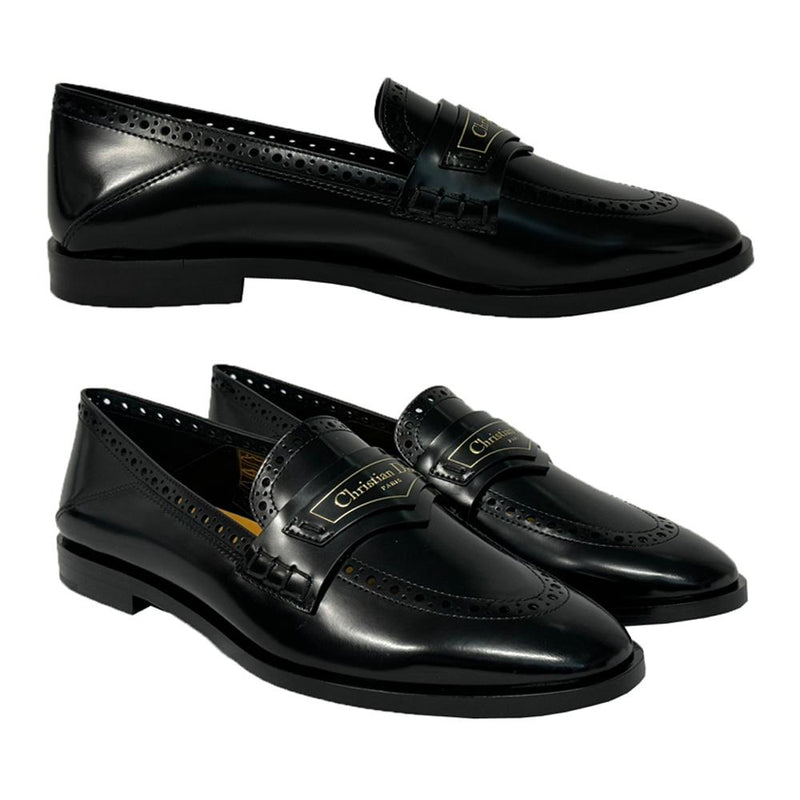 DIOR Logo Punching Boy Loafers Black