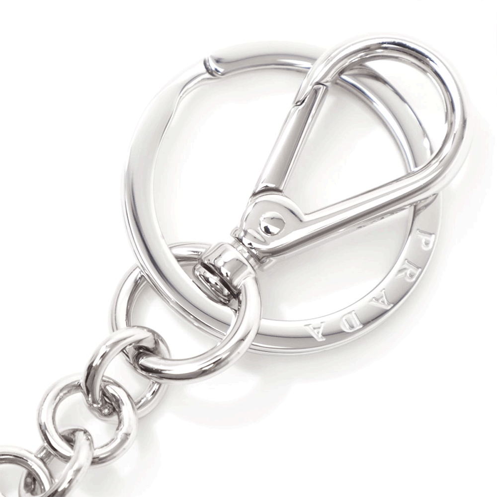 PRADA Triangle Logo Silver-Tone Leather Keyring Keychain Unisex 2PP080