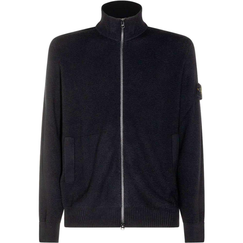 STONE ISLAND Black Wool Patch Logo Cardigan Unisex