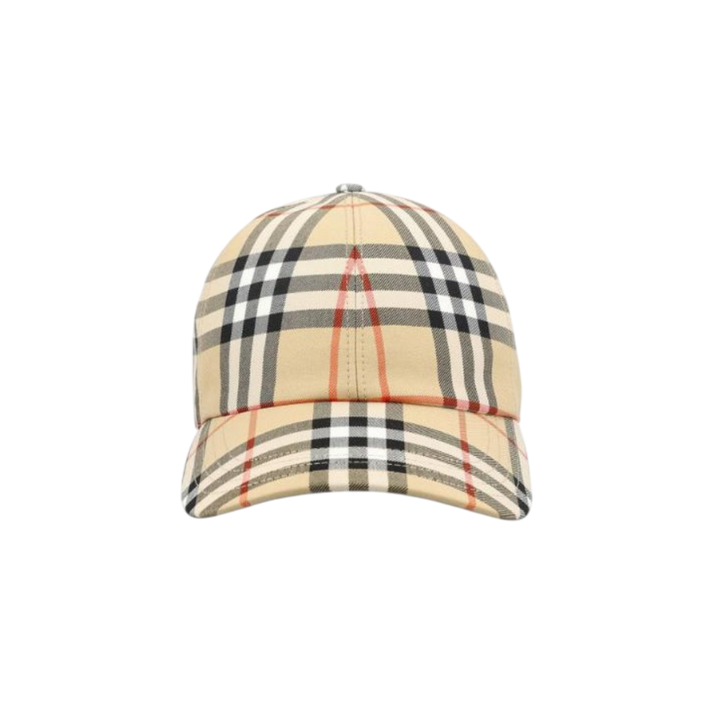 BURBERRY Check Cotton Baseball Cap Sand Beige