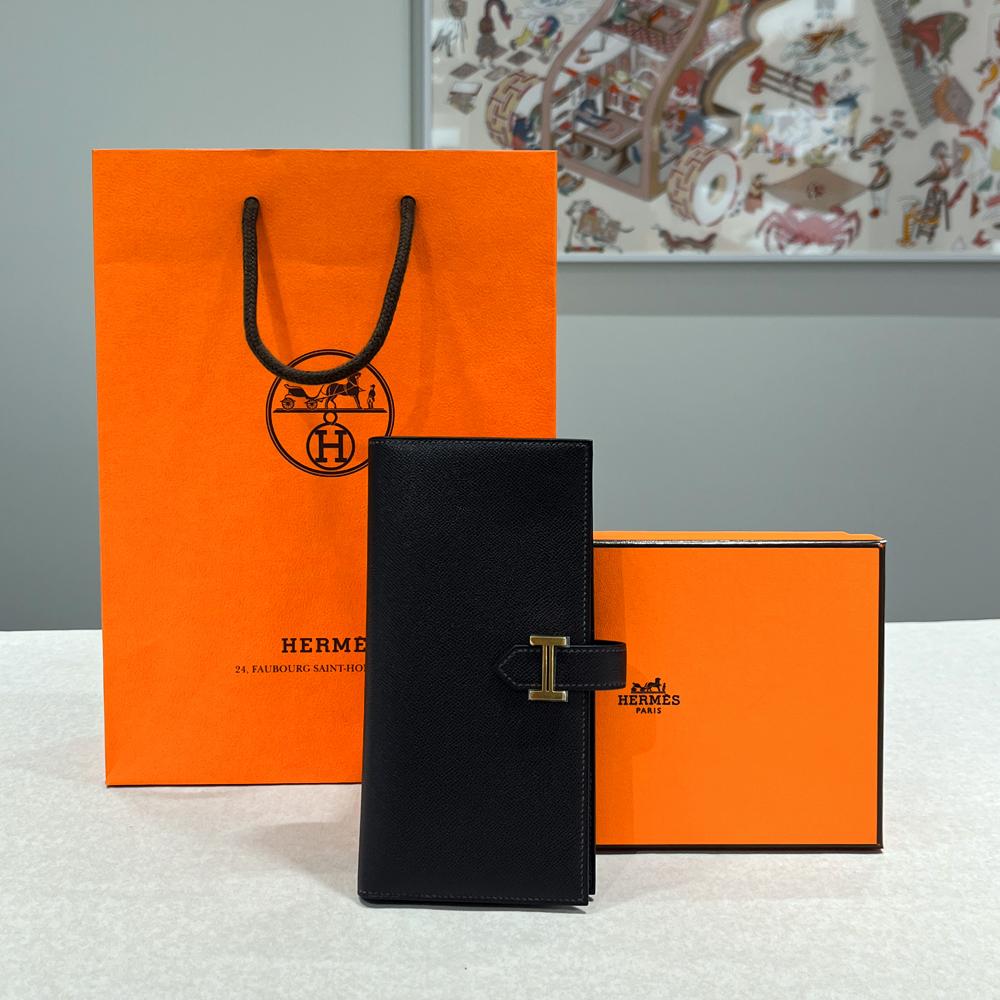 HERMES Béarn Long Wallet Epsom Vibrant Brown Gold Hardware