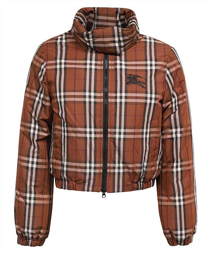 BURBERRY Brown Check Cropped Down Puffer Jacket