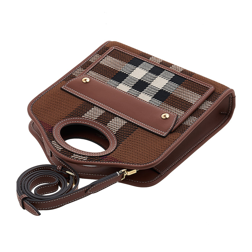 BURBERRY Women's Tartan Check Pocket Tote Bag 8049138 LL MN POCKET BAG KNT A9011