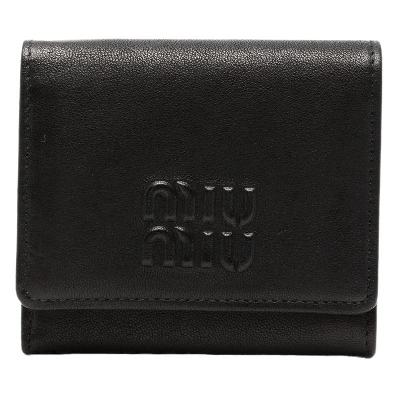Miu Miu Logo Small Leather Bifold Wallet Black