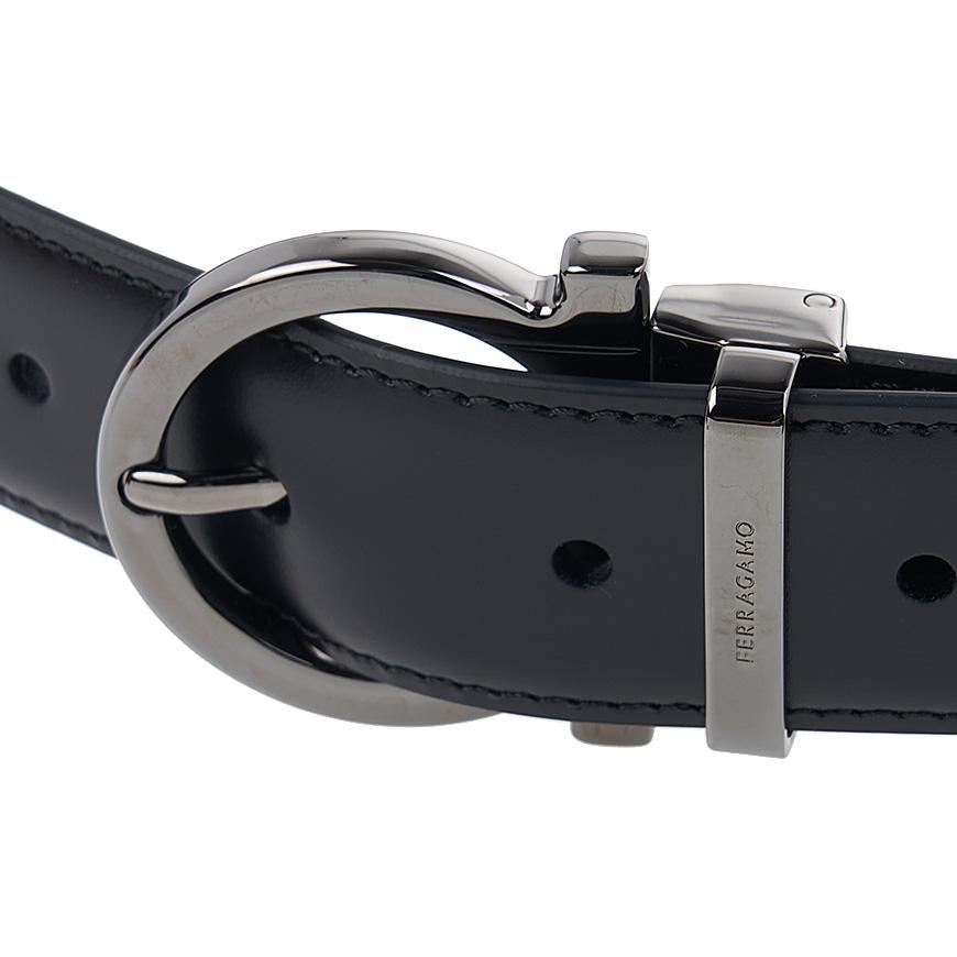 Ferragamo Men’s Reversible Gancini Leather Belt Black/Navy