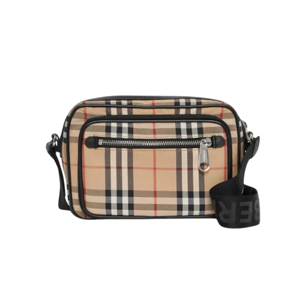 BURBERRY Vintage Check Leather Crossbody Bag Men Archive Beige