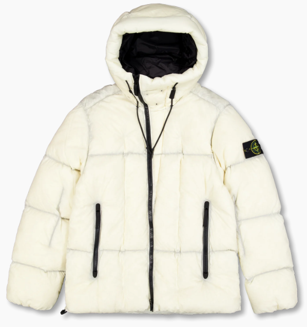 STONE ISLAND Faded Nylon Hooded Down Jacket Ivory Men’s