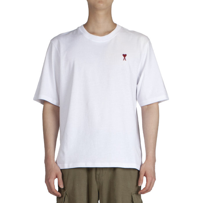 AMI Heart Logo Semi-Overfit Short Sleeve T-Shirt White