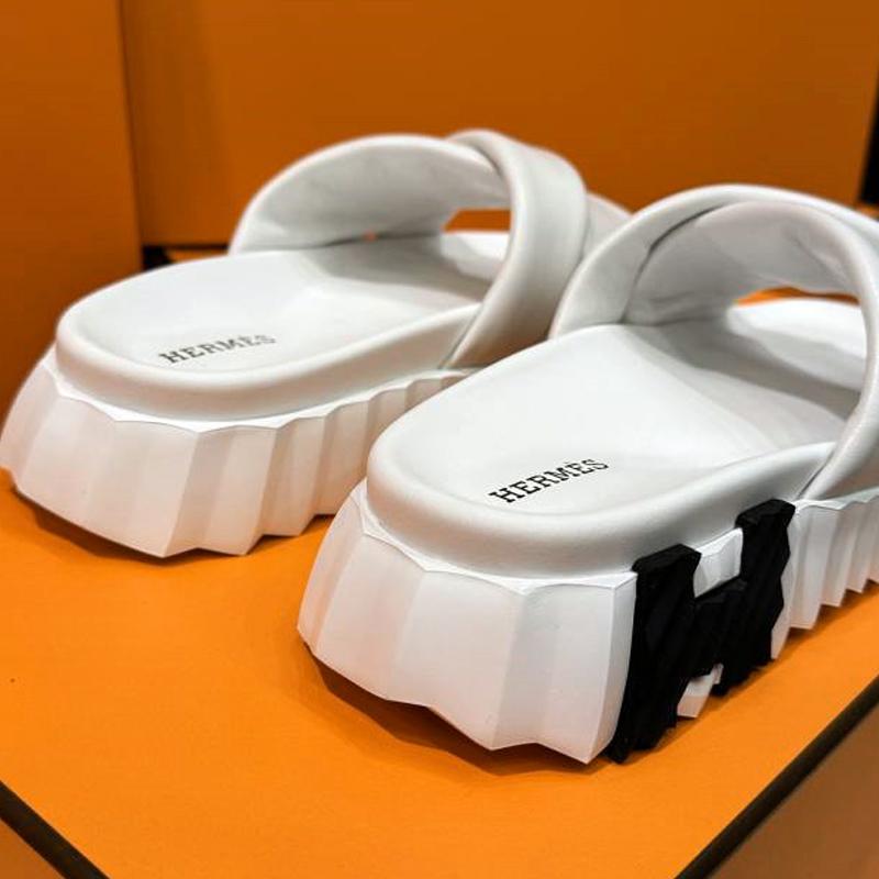 HERMES Infra Calfskin White H Black Sandals