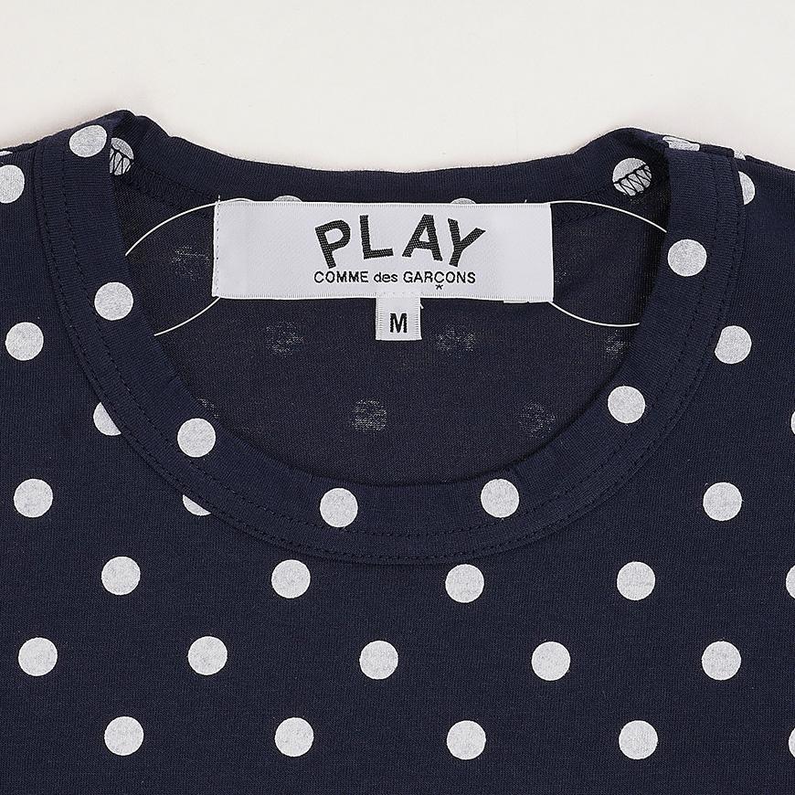Comme des Garcons Unisex Heart Patch Polka Dot T-Shirt AX T166 051 NAVY WHITE