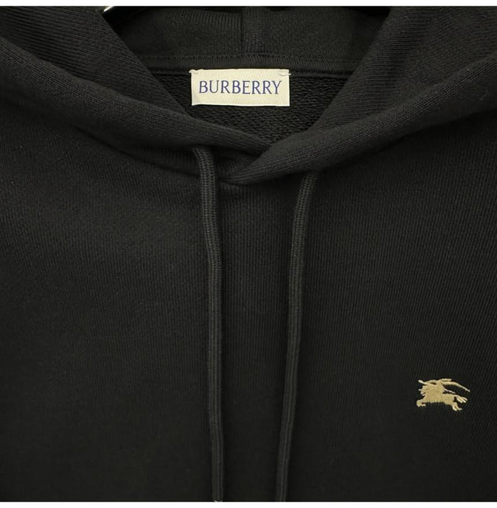BURBERRY Black Drawstring Back Logo Hoodie Unisex Cotton
