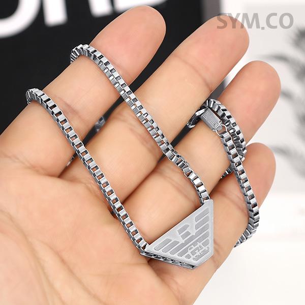 Emporio Armani Matte Silver-Tone Eagle Emblem Stainless Steel Necklace EGS2984