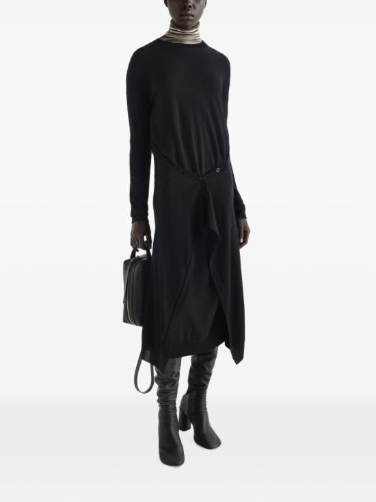 Lemaire Merino Wool Button Midi Dress Black