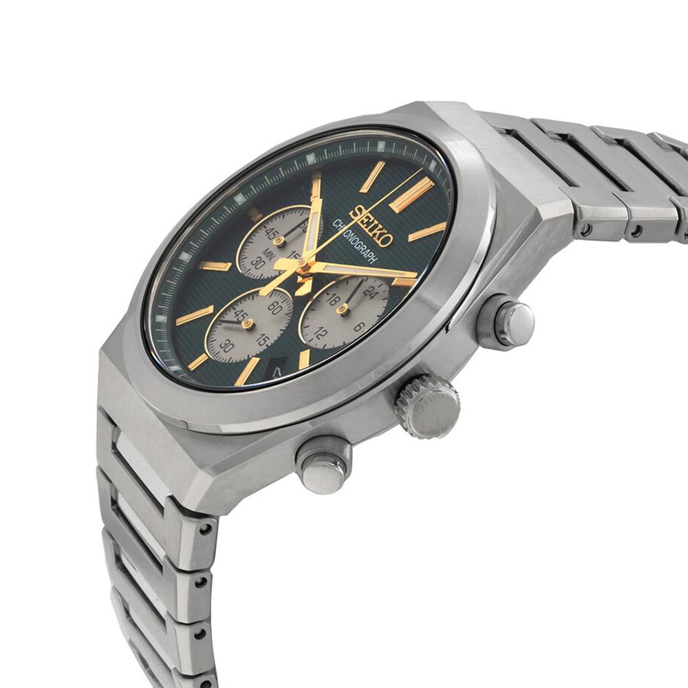 Seiko Men’s Chronograph Sapphire Silver Green Metal Watch SSB461 P1
