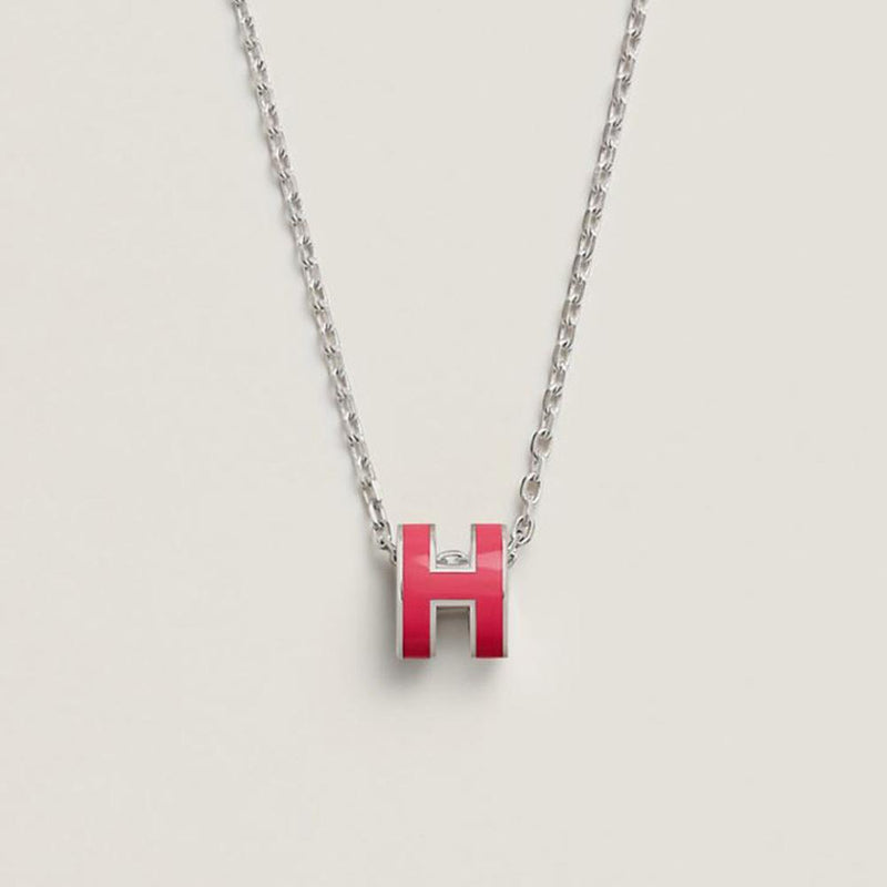 HERMES Rose Extreme Mini Pop H Necklace Palladium Hardware