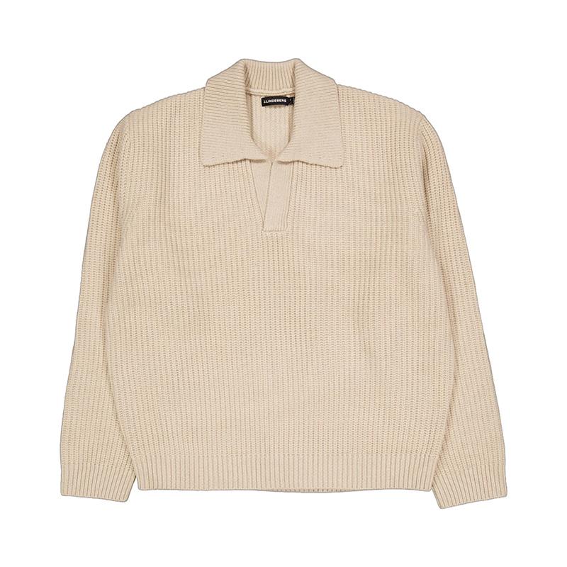 J LINDEBERG Heavy Knit V-Neck Sweater Beige FMKW11647 U029