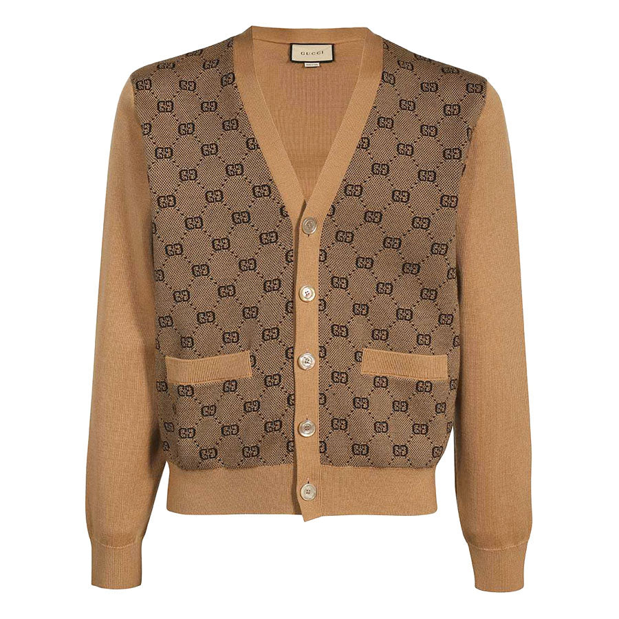 GUCCI GG Logo Wool Knit V-Neck Cardigan 716148