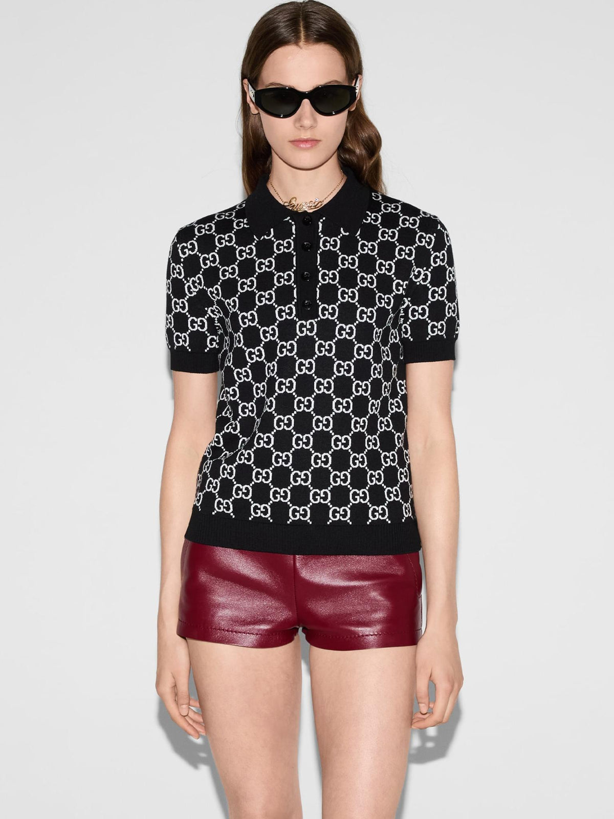 GUCCI Black Cotton Short Sleeve Polo Shirt