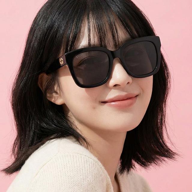 GUCCI Black Square Acetate Sunglasses Unisex Asian Fit