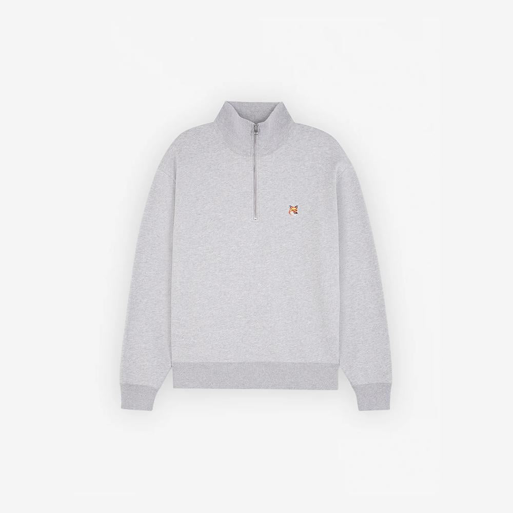 Maison Kitsune Light Gray Melange Fox Head Patch Half Zip Swe MM00314KM0001 H120