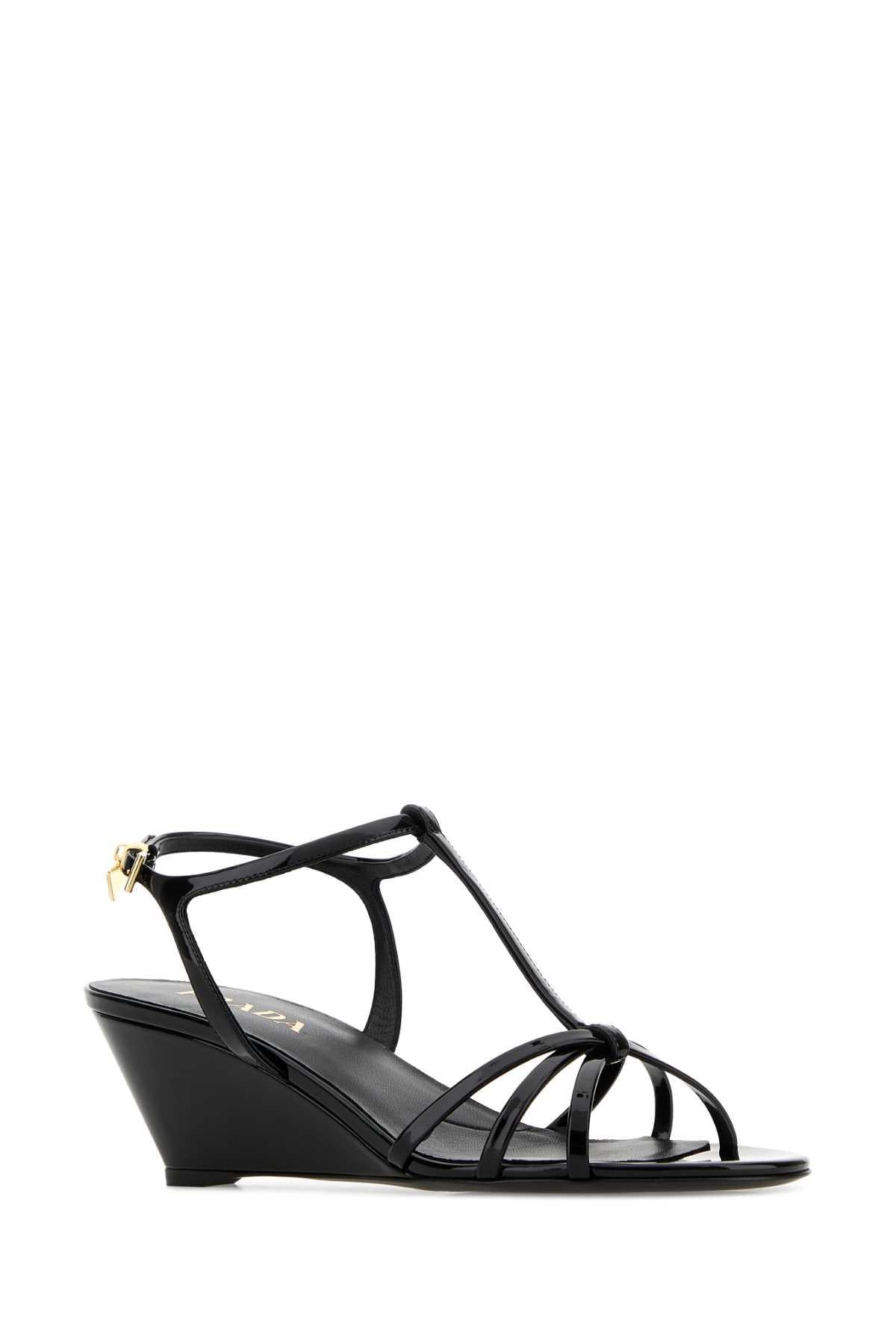 PRADA Black Leather Strappy Sandals
