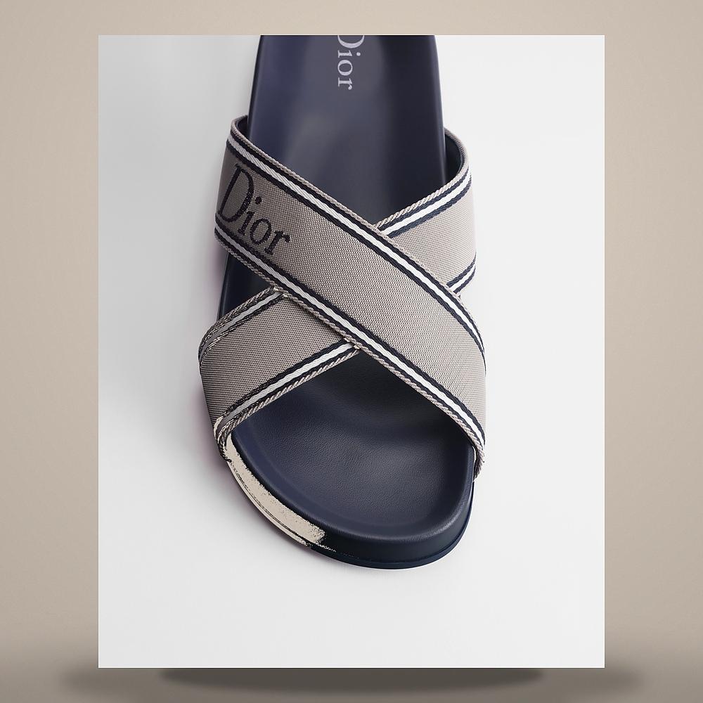 DIOR Grey Navy Blue Technical Fabric Dior Aqua Sandals