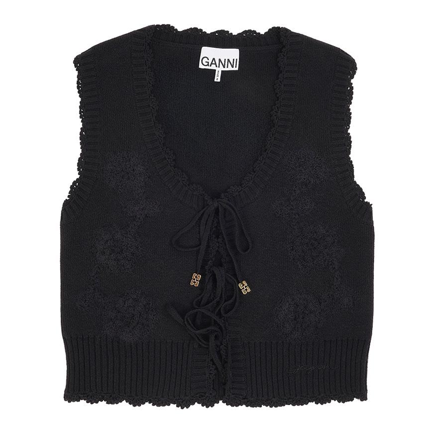 GANNI Women’s Crochet Appliqué Vest Black Outerwear