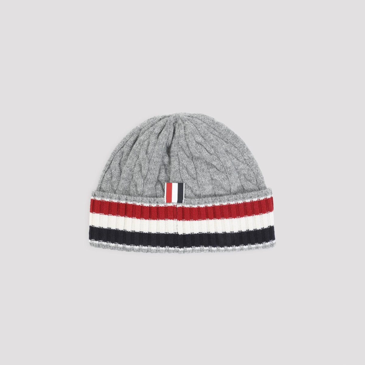 THOM BROWNE Wool Rib Knit Beanie Hat Navy