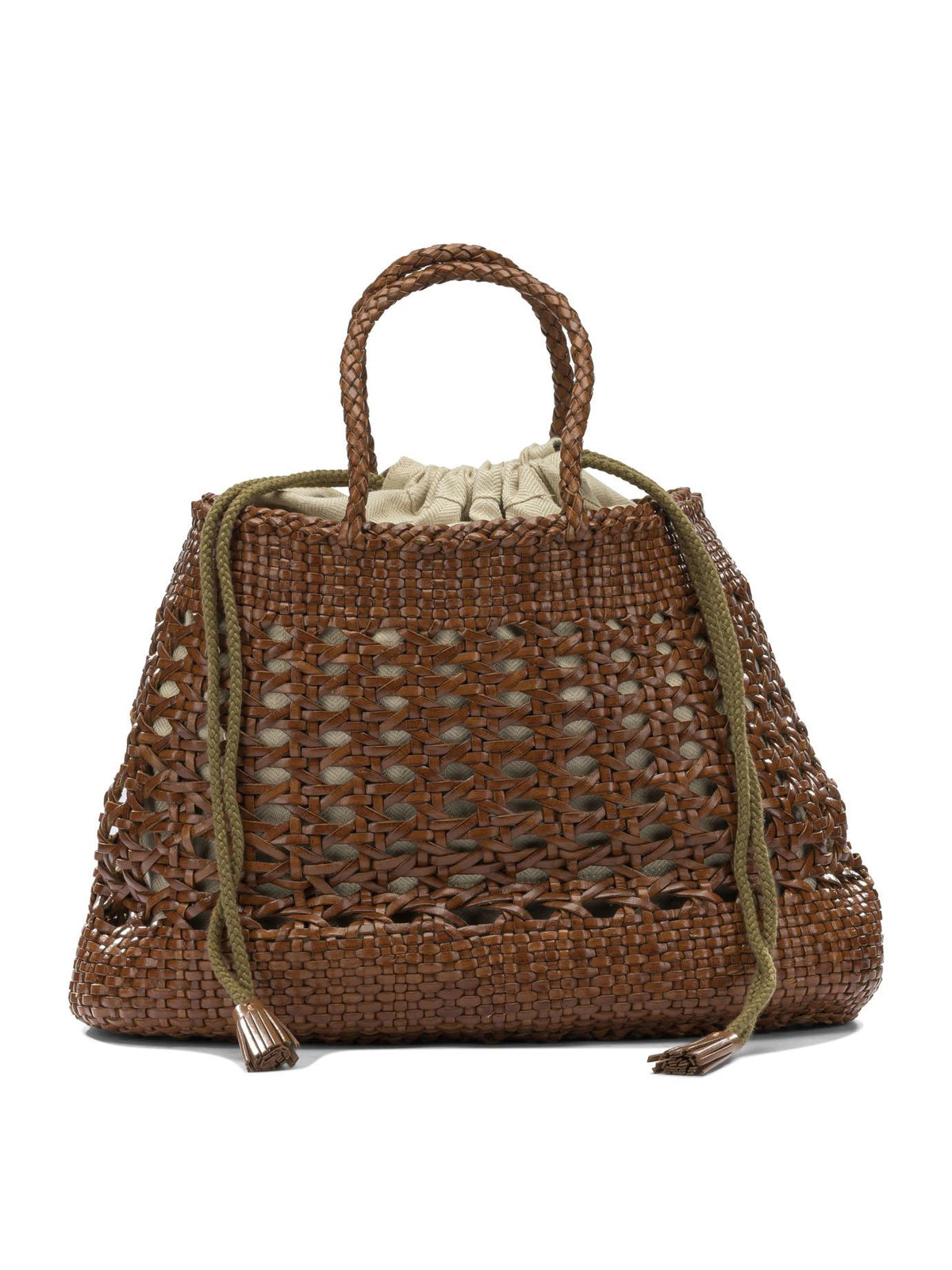 Dragon Diffusion Tan Leather Woven Tote Bag