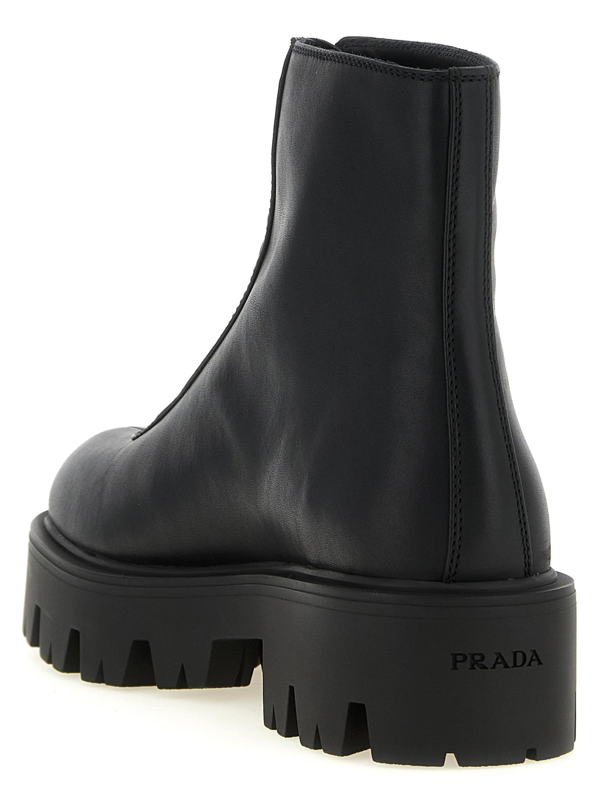 PRADA Black Leather Platform Ankle Boots