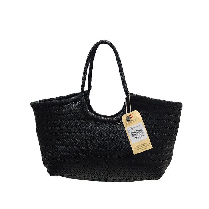 Dragon Diffusion Nantucket Big Woven Leather Tote Bag 8822 BLACK