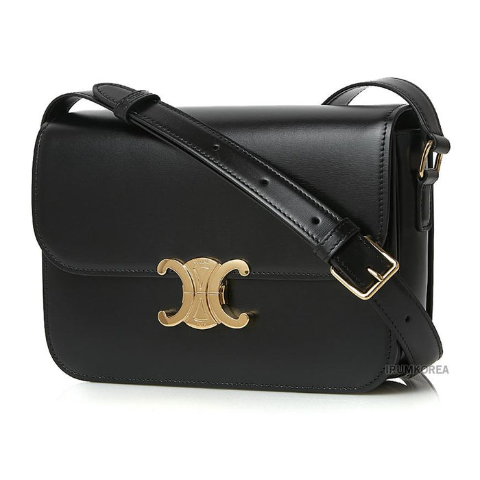 CELINE Women’s Classic Triomphe Shoulder Bag Black Leather
