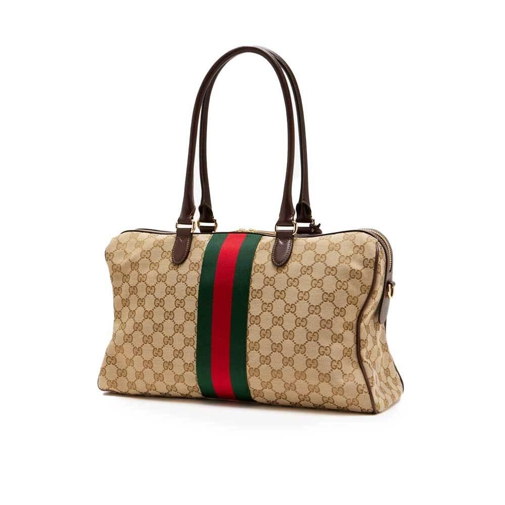 GUCCI Borsetto Large Boston Bag Tote Brown Leather Handbag