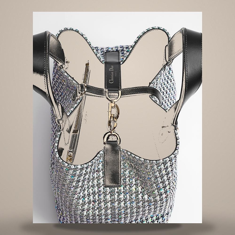 DIOR Medium Toujours Tote Bag Multicolor Houndstooth Sequin Embroidered