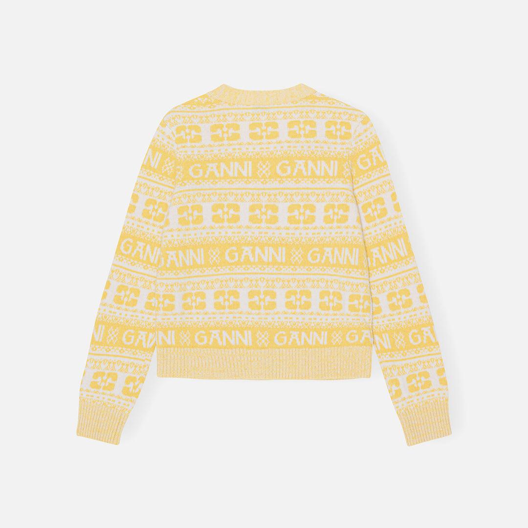 GANNI Women’s Logo Wool V-Neck Cardigan Yellow