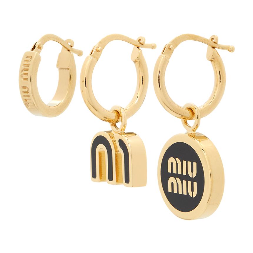 Miu Miu Black Crystal Logo Stud Earrings Set