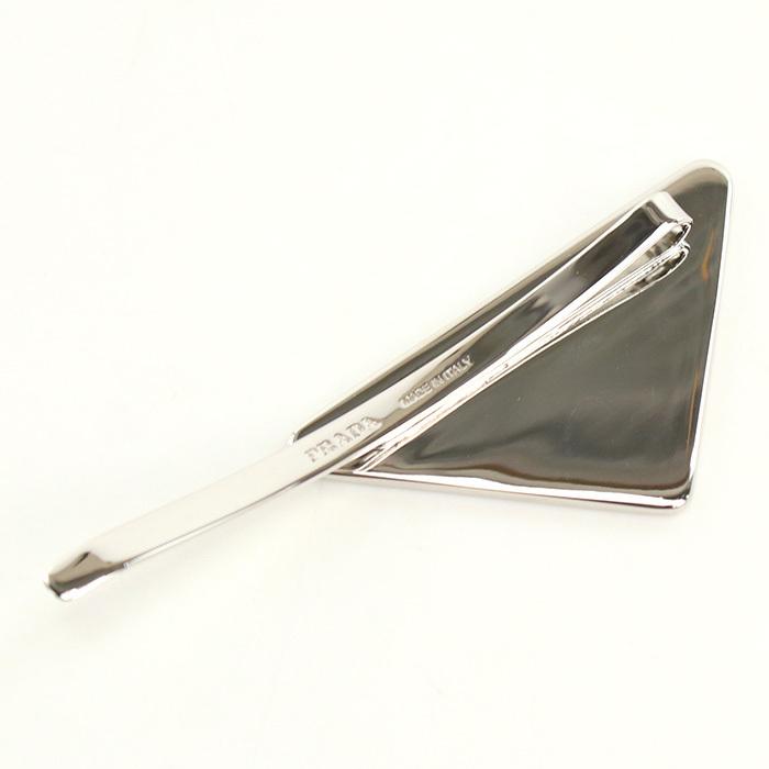 PRADA Black Metal Enamel Triangle Logo Hair Clip