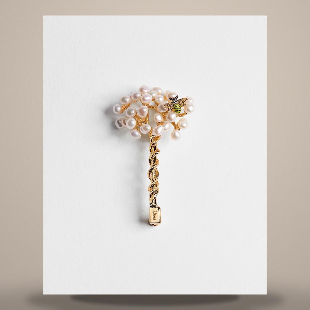DIOR Poetic Garden Brooch Gold-Tone Metal Freshwater Pearl Multi V0009WOMFW D301